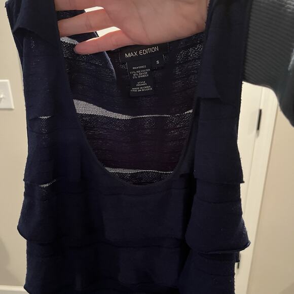 Max Studio Sleeveless Tiered Maxi Dress Dark Navy Blue Stretch Small - Picture 7 of 7